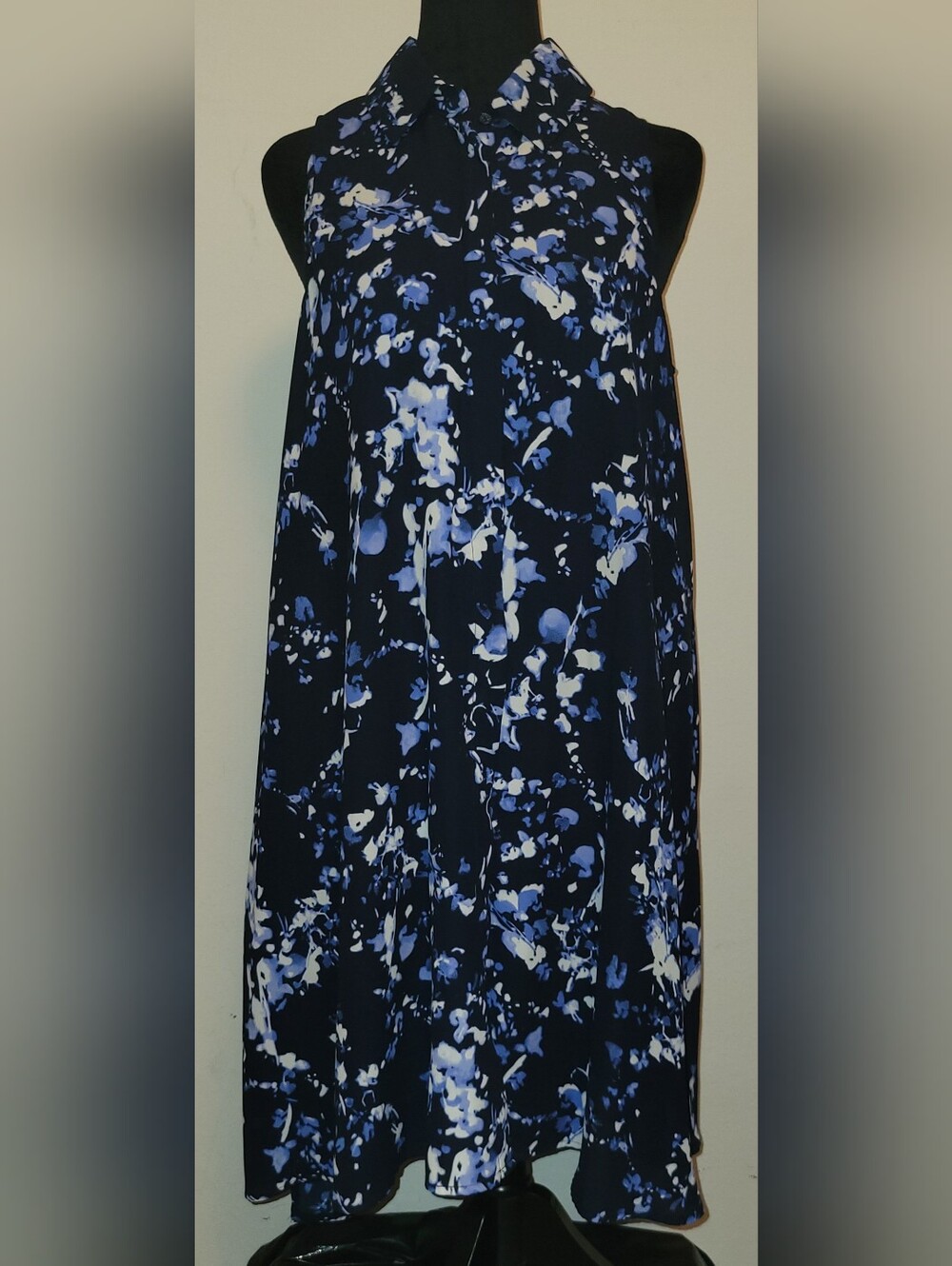 Adrianna Papell Navy Floral Dress with Blue and White Print